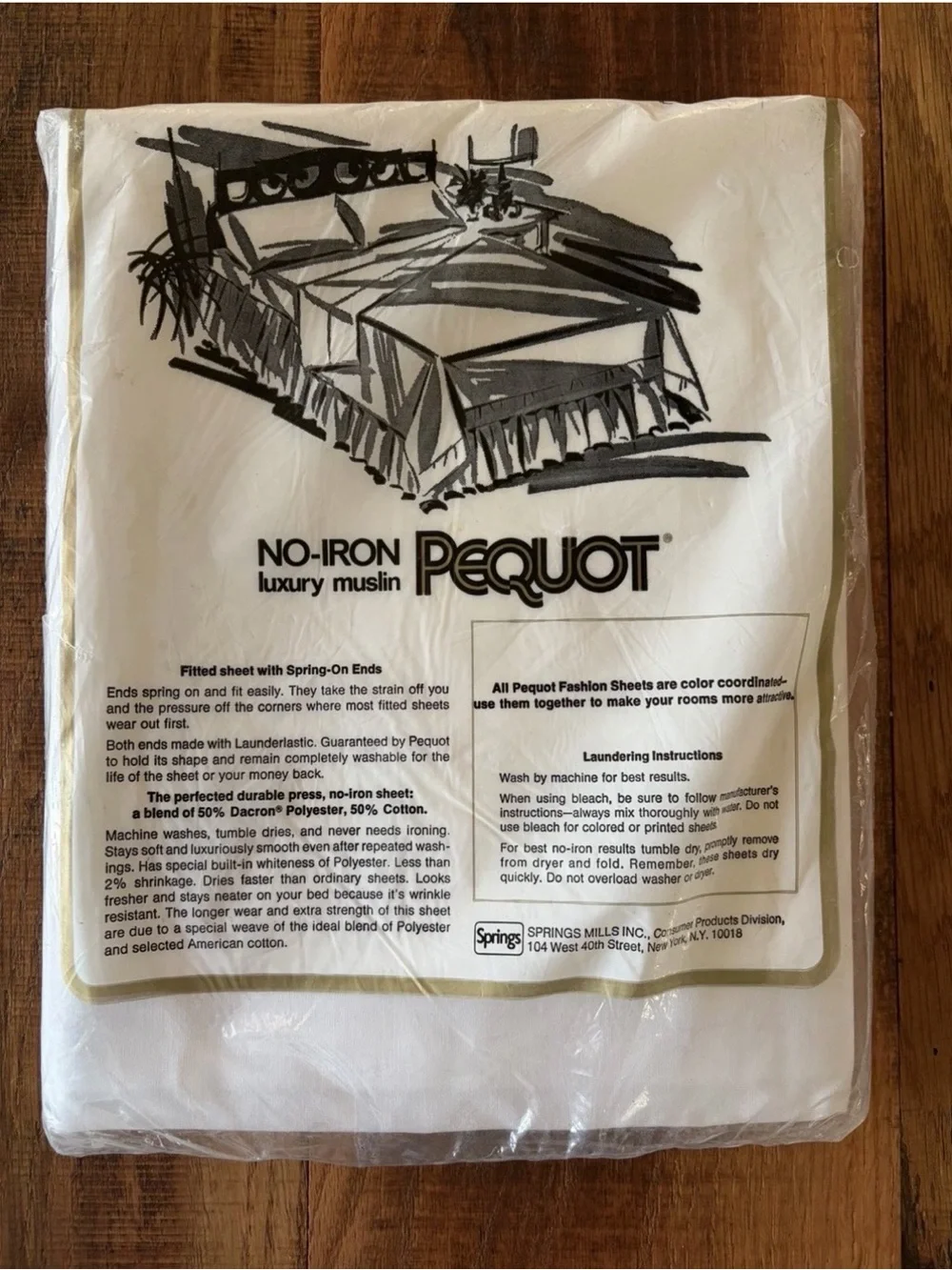 Pequot No-Iron Luxury Muslin Double Flat Sheet White New NOS Vintage